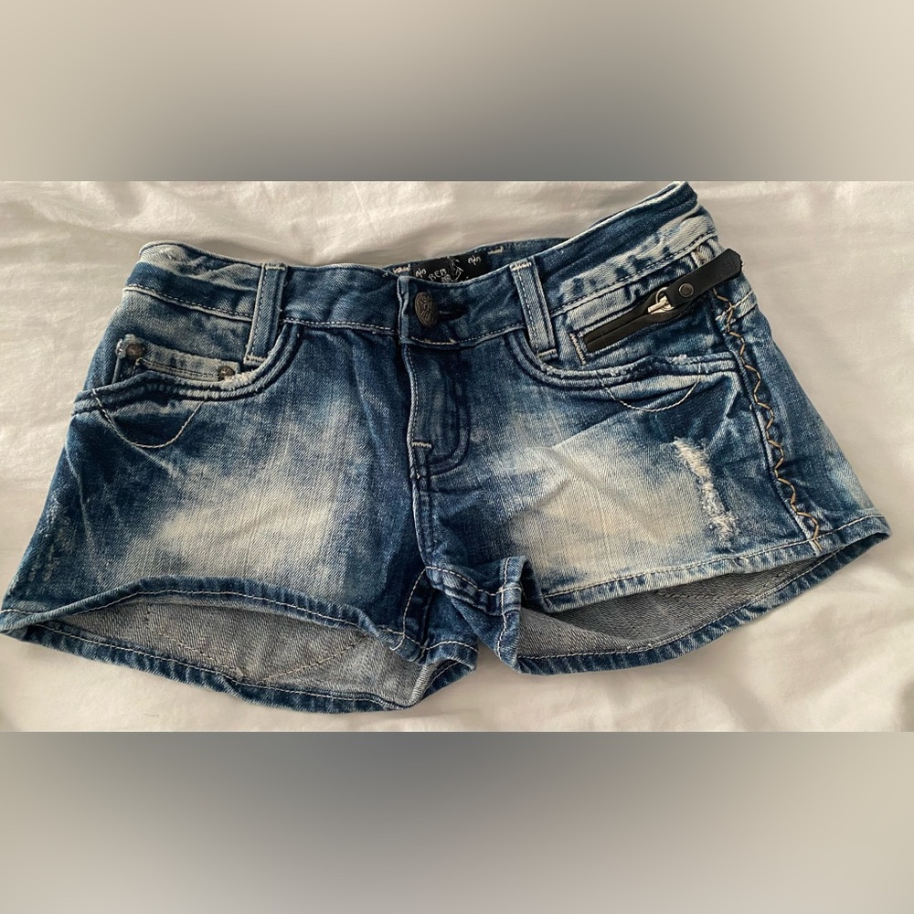 ReRock For Express Sz 00 Distressed Faded Jean Shorts. 6 Pockets Front Zipper.